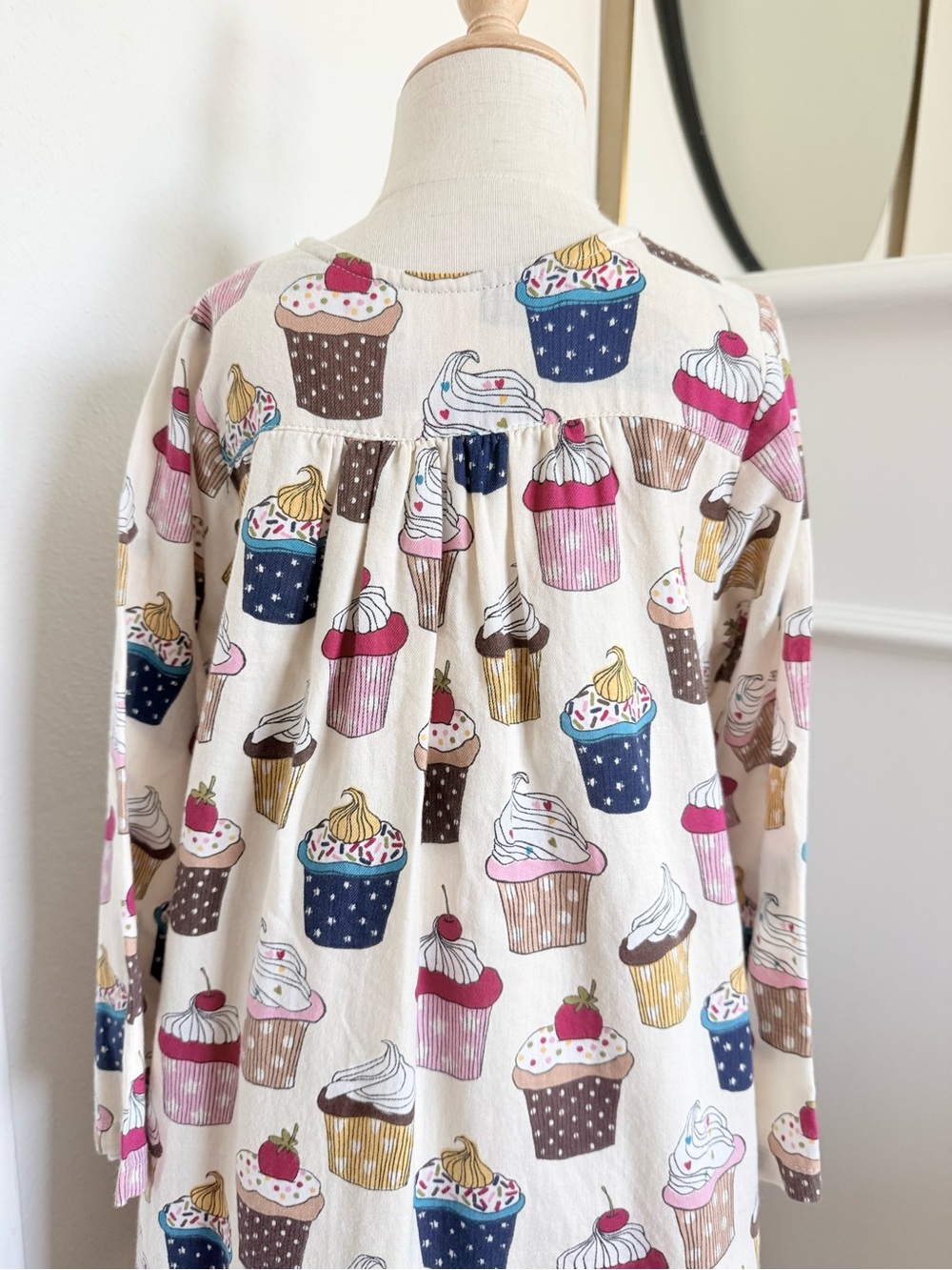 Pink Chicken Girls 5Y Cupcake Dessert Print Long Sleeve Dress Cream Pink - Picture 7 of 9